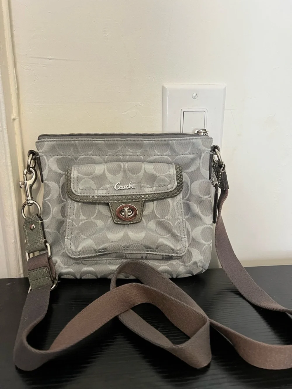 Vintage Coach Penelope Grey Signature Crossbody Bag